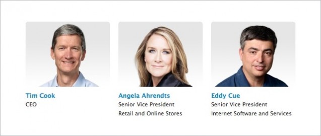 Nowy szef ds. sprzedaży detalicznej Angela Ahrendts pojawia się na stronie profilu zarządu Apple