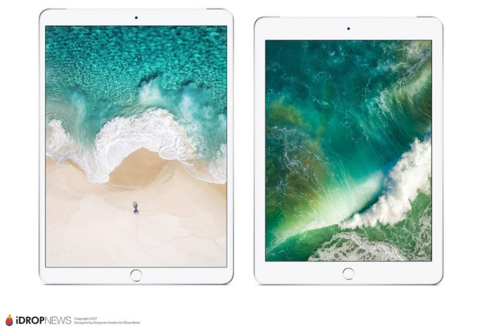 Nadchodzący iPad Pro o przekątnej 10,5 cala (z lewej strony) w porównaniu z obecnym iPadem o przekątnej 9,7 cala (po prawej)