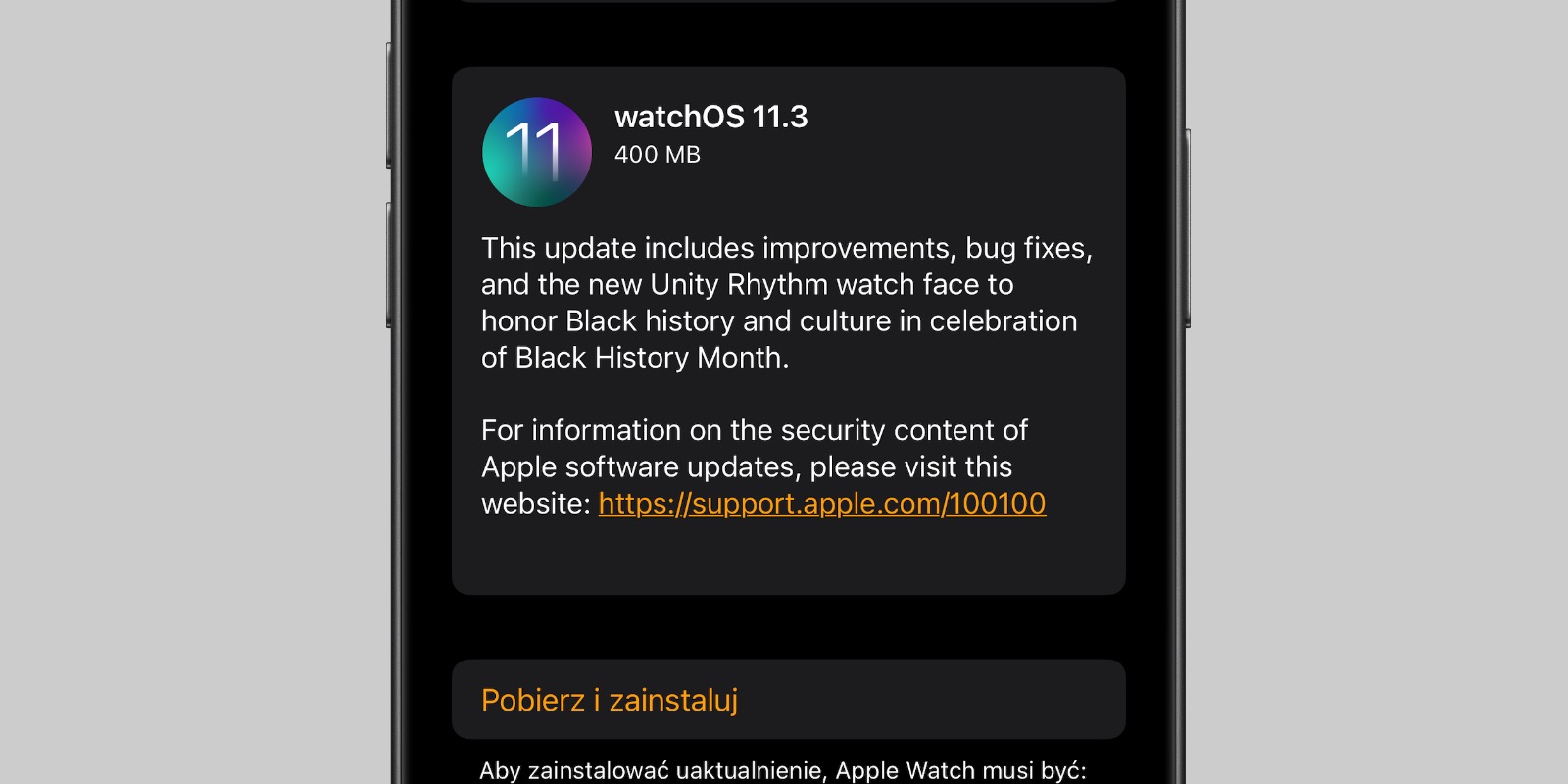 Apple wydaje watchOS 11.3 z nową tarczą zegarka Black Unity