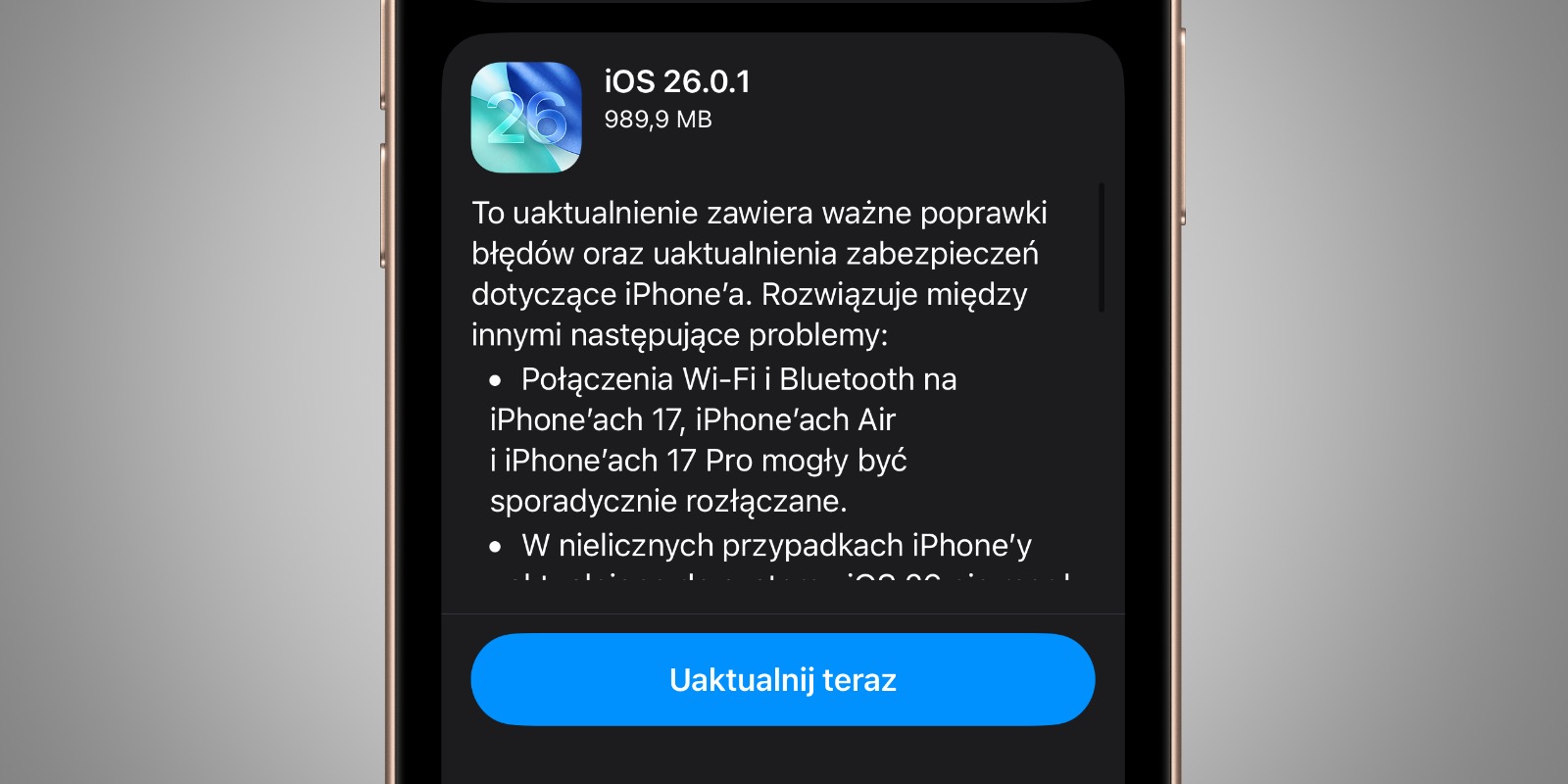 Apple wypuszcza pierwsze poprawki w iOS 26.0.1 i iPadOS 26.0.1