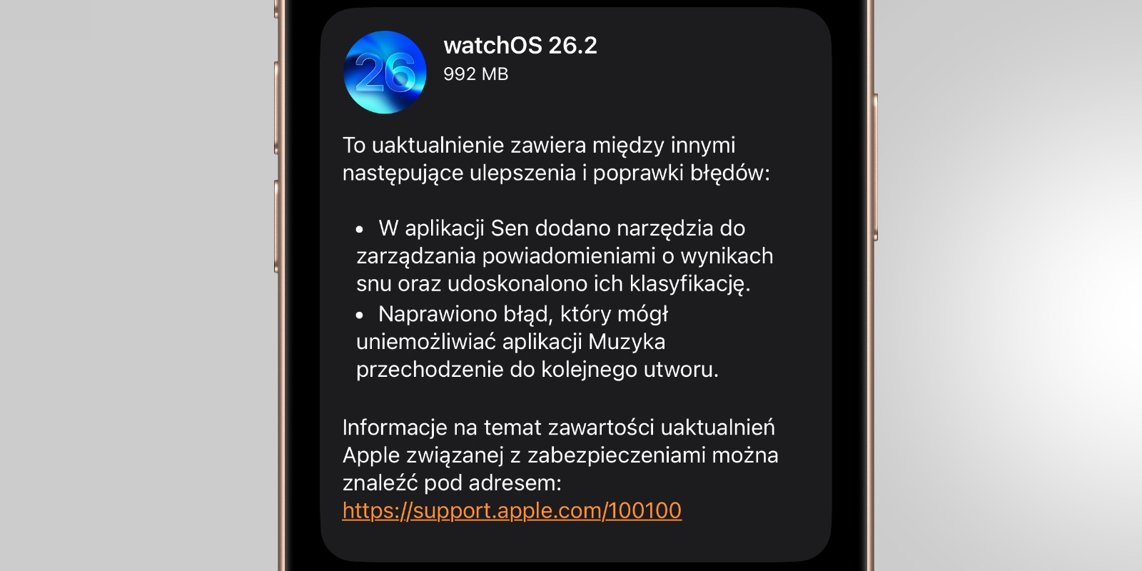 Apple udostępnia watchOS 26.2 z aktualizacją Oceny snu