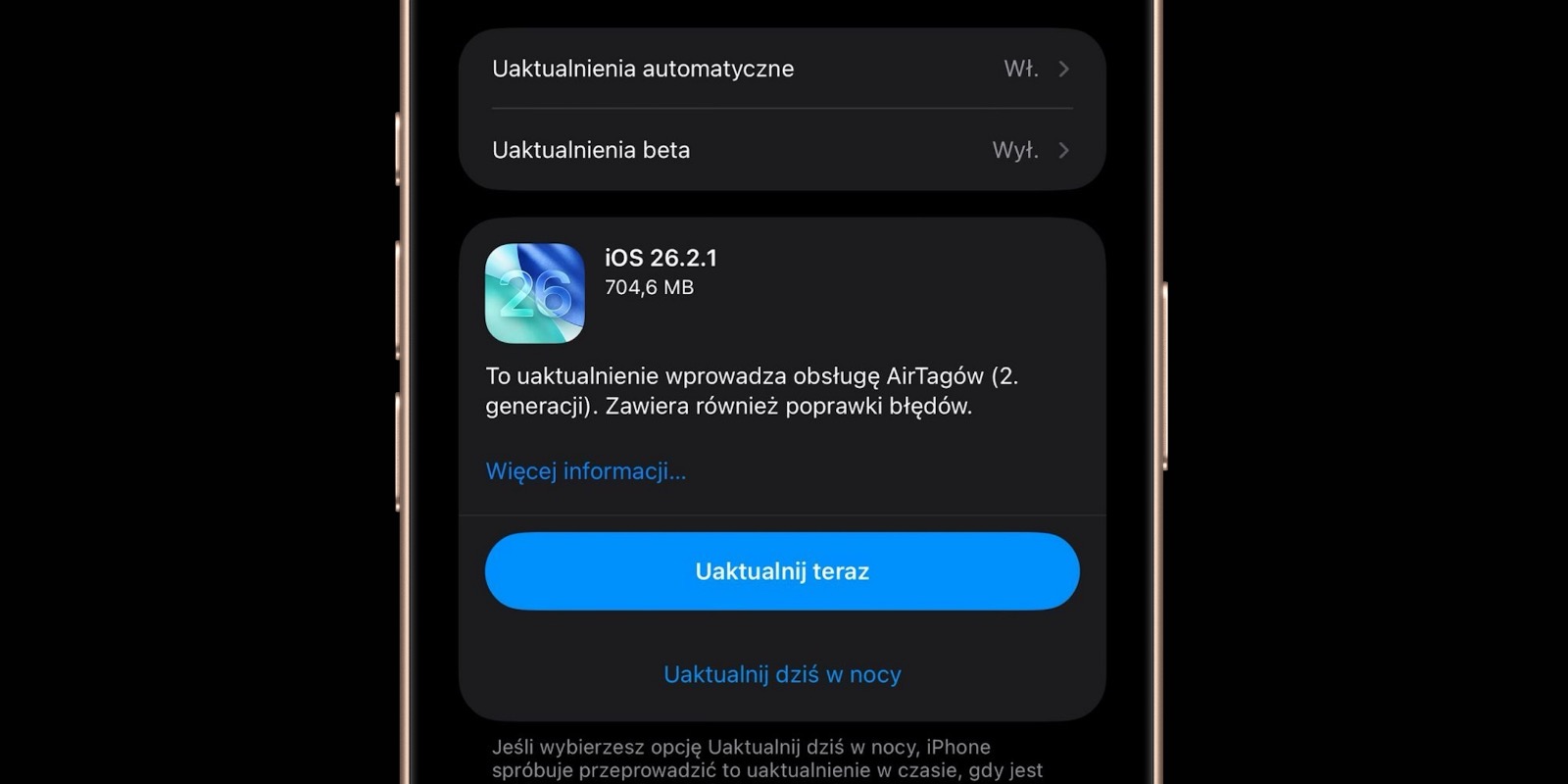 Apple wypuszcza iOS 26.2.1 z obsługą AirTag 2