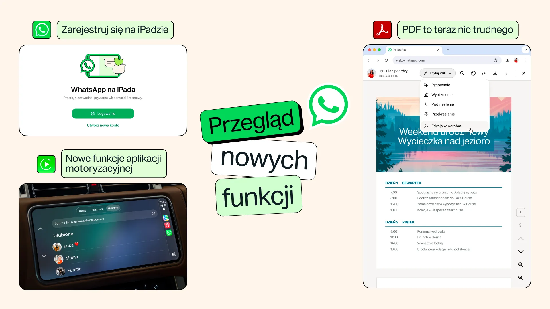 WhatsApp zapowiada ulepszenia w CarPlay, rejestrację na iPadzie i wiele więcej
